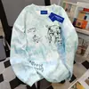 Moletom com Gola Redonda Tie-Dye Cáqui Personalizado da Marca Americana Trendy Vibe para Mulheres Outono e Inverno Casual Estilo Preppy Versátil