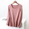 Nuevos estilos de otoño e invierno: Tops básicos de cuello redondo, manga larga, talla grande para mujer, con colores lisos, corte ajustado y grosor añadido para abrigar