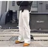 Jeans Blancos para Hombre, Pantalones Largos Casuales de Calle Americanos de Invierno Elásticos Holgados Rectos con Ligero Acampanado