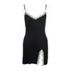 Camisón de Tirantes de Verano Sexy Falda Corta Vestido de Escote Bajo Abertura Tentación Sexual Pijama Privado para Mujer Caliente y Provocador