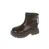 Botas femininas, forradas com fleece para aquecimento, coleção outono/inverno 2026, botinhas de couro infantis, estilo britânico, sola macia, design simples, atacado