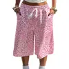 Estilo INS transfronterizo europeo y americano Leopardo rosa dulce y fresco estampado pantalones de chándal de otoño de cintura alta con cordón sueltos de pierna ancha callejeros
