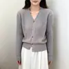 Cárdigan de punto de manga larga para otoño e invierno con cuello en V para mujer, nuevo suéter abrigo de punto ajustado con giro vintage para mujer
