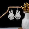 Aretes Étnicos de Pavo Real con Borlas, Aretes Huecos Personalizados con Hojas, Aretes Retro Estilo Étnico Imitación Plata Miao para Mujer