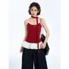 Colarinho de Manhã Vermelho Decote Halter Polka Dot Camisola Feminina de Verão Sem Mangas Peça de Sobrepor Camada Interna Sexy Estilo Ballet Top