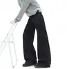 Calça preta de perna reta para o outono, estilo americano, lavada para um efeito emagrecedor, jeans de perna larga, estilo high-street masculino, cool e ousado, calça longa desconstruída