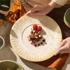Vajilla de Alto Valor con Patrón de Líneas Esmaltadas en Horno Vintage para Restaurantes y Hoteles, Platos de Postre de Exhibición Personalizados, Platos para Bistec y Platos de Cena para Uso Doméstico