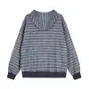 Jaqueta moletom com capuz listrada estilo retrô americano desgastada para homens, shirt esportiva zíper solta casual da moda para primavera e outono