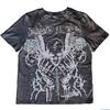 Camiseta de manga corta con estampado de calavera vintage Y2K para hombre y mujer, holgada, distintiva, estilo urbano, Diablo, punk, hip-hop.