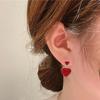 Pendientes Coreanos de Plata 925 Mismo Estilo que Celebridades de Internet Pendientes de Strass Corazón Rojo Aguja de Plata Pendientes de Borla Distintivos de Moda para Mujer