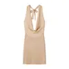 Moda Feminina Transfronteiriça Verão 2026 Estilo Europeu e Americano Vestido Curto Sexy Decote Halter V com Decote Drapeado