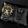 Reloj Popular para Hombre Transfronterizo Joyería de Cruz Set de 4 Piezas Reloj con Correa de Acero Tendencia de Moda para Hombre Calendario Reloj de Cuarzo