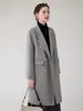 Estilo Elegante de Lujo Ligero Abrigo de Lana Doble Faz para Mujer Solapa de Lana Pura Longitud Media Abrigo de Lana Doble Botonadura