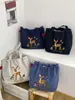 Bolsa de Hombro Bordada con Ciervo Lindo y Hoja de Arce Bolso Tote de Nylon con Cordón Estilo Retro Bolsa para Estudiante Literario y Viajero Estilo Perezoso