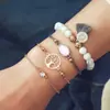 AliExpress Wish Pulseira de Contas de Vidro Feminina Inlaid com Diamantes Árvore da Vida Simples Personalidade Conjunto de 4 Peças 2024 Novo