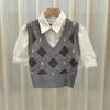 Verano 2024 nueva moda japonesa cuello polo costuras suéter de punto corto falso dos piezas camisa top ins mujer