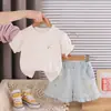 Ropa para Niñas, Verano 2026 Nuevo Elegante de Manga Corta Cuadros de Helado Lindos Pantalones de Encaje Conjunto de Dos Piezas