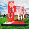 Letreros publicitarios de ciudad civilizada al aire libre, esculturas de personajes, parques comunitarios, plazas escolares, centros comerciales, adornos de aldea
