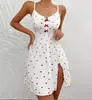 Temu Comércio Exterior Estampa de Coração Seda de Leite Fenda Vestido de Alça Sexy Roupa de Dormir Roupa de Casa Roupa de Dormir