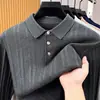 Nova coleção Primavera/Outono 2026: camisa polo casual de algodão puro masculina, suéter de tricô com listras verticais
