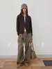 Outono 2026 Novo Estilo Feminino Top Solto de Manga Longa em Cor Contrastante Cardigan de Tricô de Lã de Ovelha