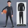 Traje deportivo cálido de otoño e invierno con forro polar, capa base, ropa atlética ajustada para niños, para baloncesto, esquí y entrenamiento de fitness, conjunto de dos piezas