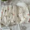 Yunduo Algodão Novo Pijama para Mulheres Primavera e Verão Foto Real Verão Doce Pulôver Gola V Manga Curta Conjunto de Roupa para Casa