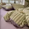 Juego de ropa de cama de algodón puro de doble capa con puntos de colores, juego de cuatro piezas para cama individual, funda de edredón para dormitorio de estudiante, juego de tres piezas 4