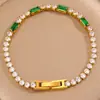 Pulsera de Cadena con Garras de Circonita de Colores Transfronteriza Europea y Americana de Acero de Titanio para Mujer, Pulsera de Vidrio de Lujo Ligero de Gama Alta para Parejas, de Venta Caliente