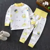 Conjunto de Pantalones de Cintura Alta para Niños que Protegen el Vientre, Estilo Primavera y Otoño, Ropa de Otoño para Bebés, Ropa Interior de Algodón Puro para Niñas, Pijama de Cuello Redondo para Niños