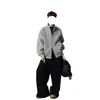 Chamarra sudadera de estilo americano desestructurada con doble cremallera y cuello alto para hombre, abrigo de lana desestructurado de alta resistencia, cárdigan de corte holgado para primavera y otoño