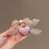 Scrunchie de Malha com Bolinhas Vintage Versátil de Verão Laço de Coração Rosa Morango Vermelho Prendedor de Cabelo