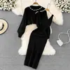 2026 Novo Estilo Elegante Socialite Suéter com Miçangas Cintura Alta Conjunto de Duas Peças Vestido de Tricô Moda Tendência Feminina Adequado para Todas as Estações