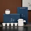 Set de Té de Jade Estilo Chino de Alta Gama Cerámica Una Tetera Cuatro Tazas Evento de Reunión Anual de Empresa Regalo de Negocio
