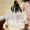 Bolsa de compras transparente promocional ecológica con logo impreso, bolsa de compras tejida transparente de gato y perro de dibujos animados
