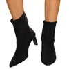 Botines negros de punta con tacón grueso para mujer, nuevos botines calcetín elásticos de otoño e invierno, botas de tacón alto, botas de moda y versátiles de ajuste ceñido