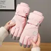 Luvas de esqui transfronteiriças para mulheres, compatíveis com tela sensível ao toque, para ciclismo ao ar livre, à prova de vento, à prova d'água, antiderrapantes, com forro de fleece, luvas quentes para proteção contra o frio