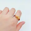 Anel de ouro 999 puro com granada rosa para mulheres com moeda de cobre e contas da sorte, anel de ouro puro do Ano do Cavalo, atacado para a indústria da beleza