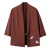Roupas masculinas estilo chinês novas para primavera e verão, cardigã Hanfu bordado vintage de grou, roupão taoísta kimono estilo japonês de tamanho grande e solto