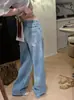 Jeans unisex de pierna ancha, rectos, de ajuste holgado, adelgazantes, de longitud hasta el suelo, con estampado de estrellas retro americano transfronterizo, adornados con pedrería