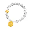 Pulsera de Lujo Dorada Bicolor Atrae Riqueza del Dios Amarillo de la Riqueza con Cuentas de Fortuna para Mujer