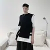 Camiseta de trabajo de verano de moda, tipo dos piezas, para hombre, corte holgado, moda para estilista, patchwork irregular, manga corta hip-hop