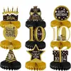 Decoración de Mesa para 16º Cumpleaños Negro Dorado Panal de Abeja Mesa Decoraciones para Fiesta de Cumpleaños Suministros Adornos de Panal para Fiesta