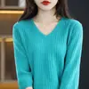 Estilo Nuevo Primavera y Verano Algodón Puro Tejido Cuello en V Canalé Manga Corta Moda Versátil Camiseta Básica Top de Manga Media para Mujer