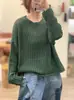 Nuevo Suéter Pulóver Elegante de Punto Holgado con Cuello Redondo y Diseño Hueco, Color Sólido, Manga Larga para Mujer, Otoño/Invierno 2026