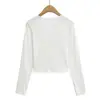 26115-26 Otoño estilo americano holgado cuello redondo liso manga larga camiseta con detalle de corbata, adecuada como chal o chaqueta para aire acondicionado