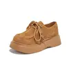 Zapatos canguro de piel de vaca de primera capa, nuevos mocasines de otoño 2026 que aumentan la altura, zapatos de mujer de moda con suelas de piel de oveja de primera capa