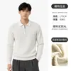 Suéter Polo Retro de Meio Zíper de Alta Qualidade Masculino Outono Cor Sólida Gola Lapela Texturizada Casual Malha de Manga Longa