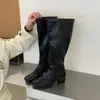 Botas altas de tacón grueso 2026 nuevas botas de caña alta ajustadas botas elásticas con cremallera trasera botas de jinete