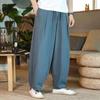 Calças de Algodão e Linho de Primavera Largas Plus Size Bloomers Estilo Chinês Calças de Perna Larga Calças Antigas Zen Masculinas Calças de Linho Tendência